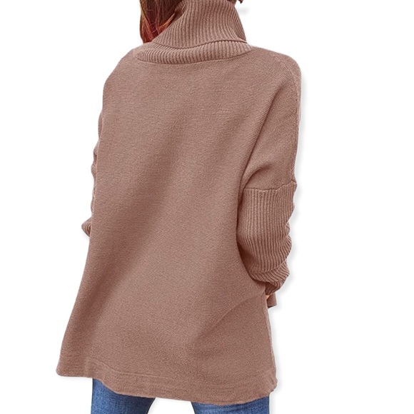 Tan slouchy knitted cowl neck sweater - Picture 2 of 3